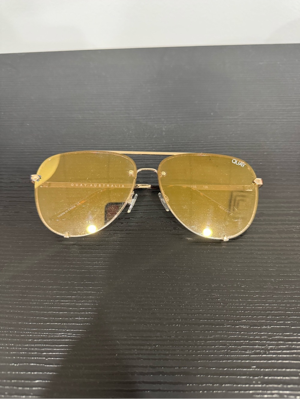 Quay Australia Gold Frame Sunglasses with Yellow Lenses